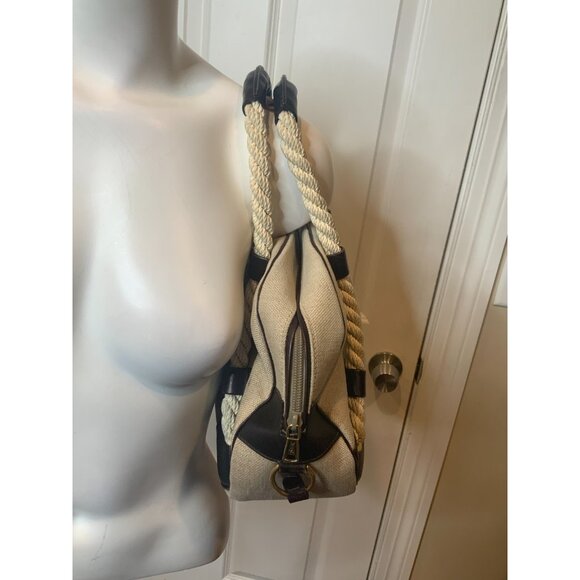 Saint Laurent Tan Canvas Twisted Rope Handle Satchel Purse Bag - Picture 4 of 12